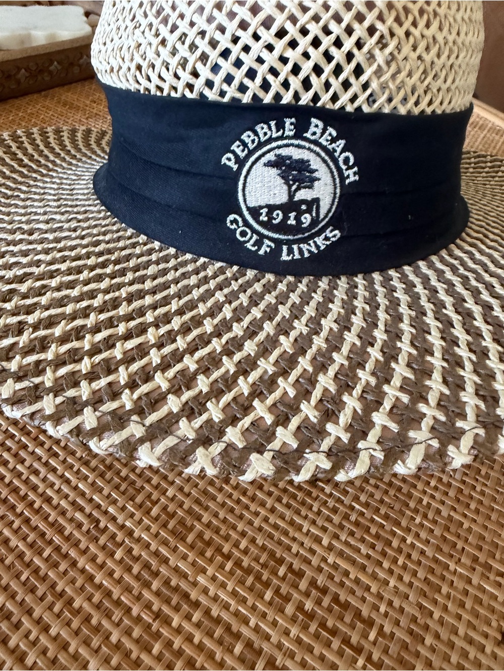 Head Straw Sun Hat with Black Band and Natural Weave